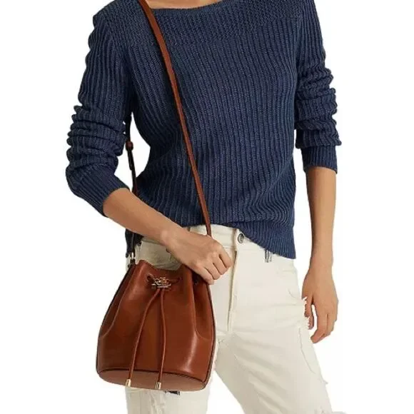 Lauren Ralph Lauren Tan Smooth Leather Medium Andie Drawstring Bag, New w/Tag - Picture 2 of 16